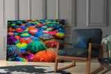 Colorful Umbrellas Glass Wall Art.