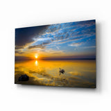 Golden Sunset Lake Swan Glass Wall Art - 72x46 cm