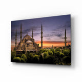 Purple Sunset Sky Blue Mosque Glass Wall Art - 72x46 cm