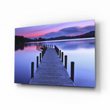 Molo di Montagna al Crepuscolo Viola quadro in vetro - 72x46 cm
