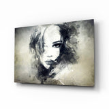 Visage de Femme à l'Encre Aquarelle tableau en verre - 72x46 cm
