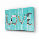 Message d'Amour en Galets sur Bois Turquoise tableau en verre - 72x46 cm