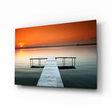 Orange Sunset Lake Swim Platform Glass Wall Art - 72x46 cm
