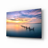 Purple Dusk Pier Posts Glass Wall Art - 72x46 cm