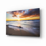 Spiaggia di Legno alla Deriva al Tramonto quadro in vetro - 72x46 cm