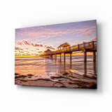 Muelle de Pesca y Pabellón en la Hora Dorada cuadro de cristal - 72x46 cm