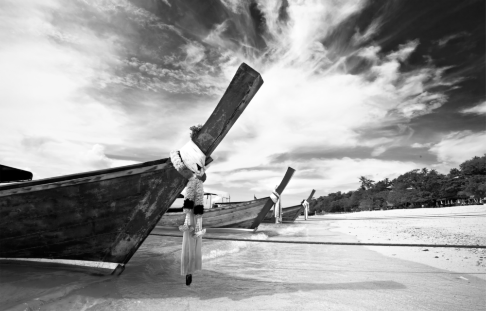 Arte della parete di vetro Barche sulla spiaggia