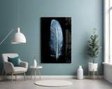 Blue Feather Glass Wall Art.