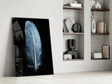 Blue Feather Glass Wall Art.
