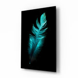 Plume Verte Tableau en Verre - 72x46 cm