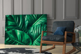 Green Tropical Leaf Glass Wall Art.