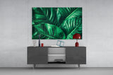 Green Tropical Leaf Glass Wall Art.