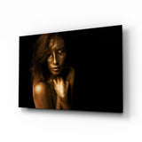 Golden Skin Serene Woman Glass Wall Art - 72x46 cm