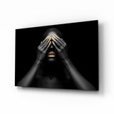 Gold Nails Covered Eyes Woman Glass Wall Art - 72x46 cm