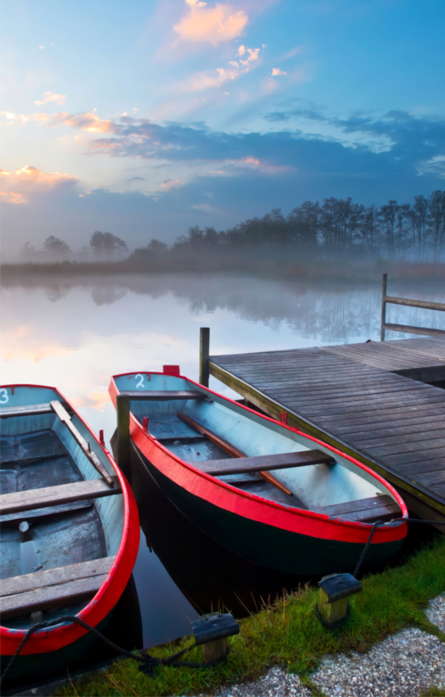 Arte della parete di vetro Lago e barche paesaggi