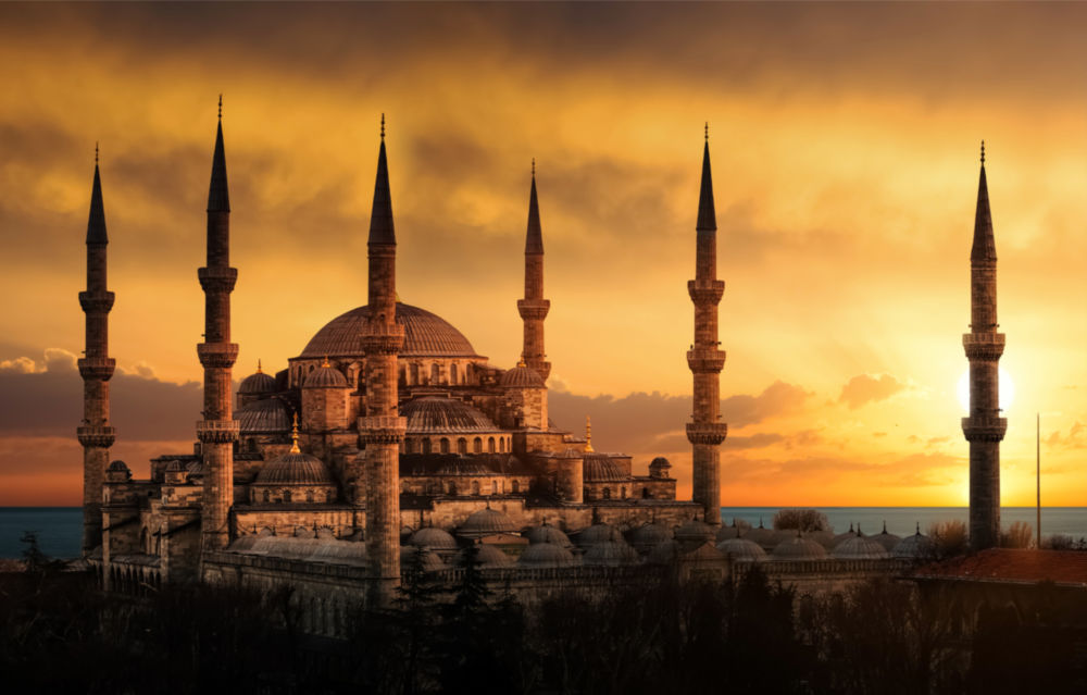 Blue Mosque Glass Wall Art