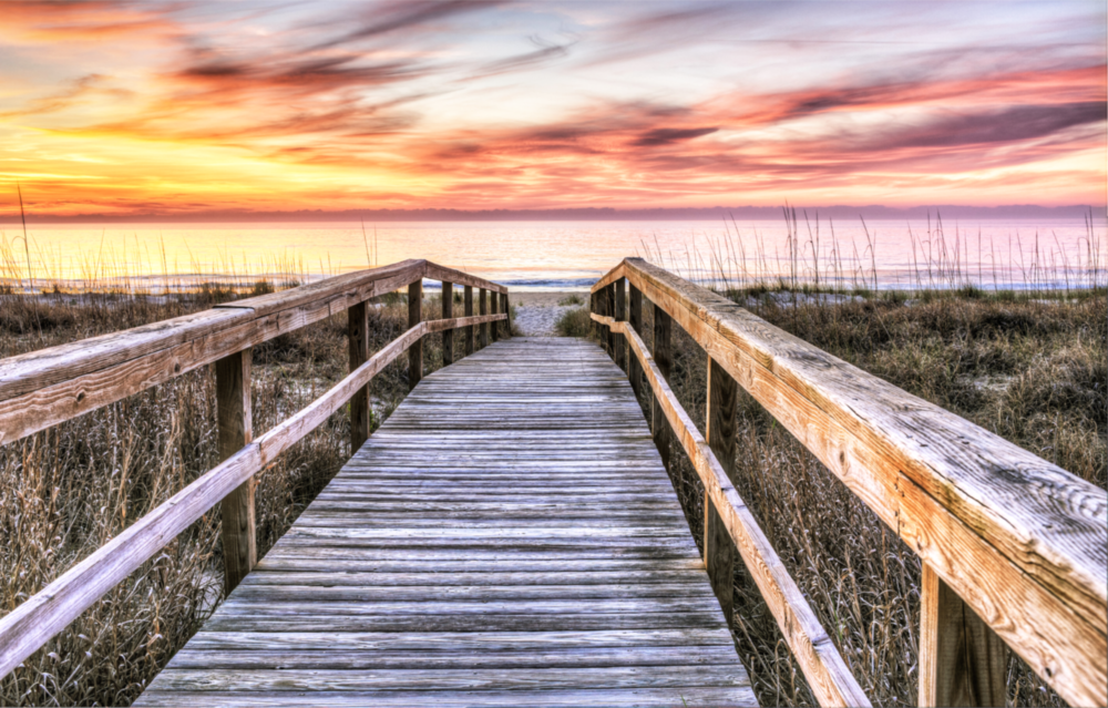 Arte della parete di vetro Tramonto sul molo
