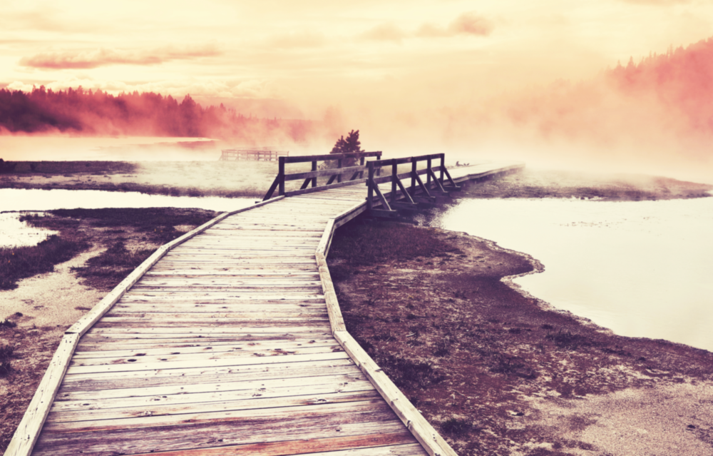 Quai dans le brouillard Impression sur verre