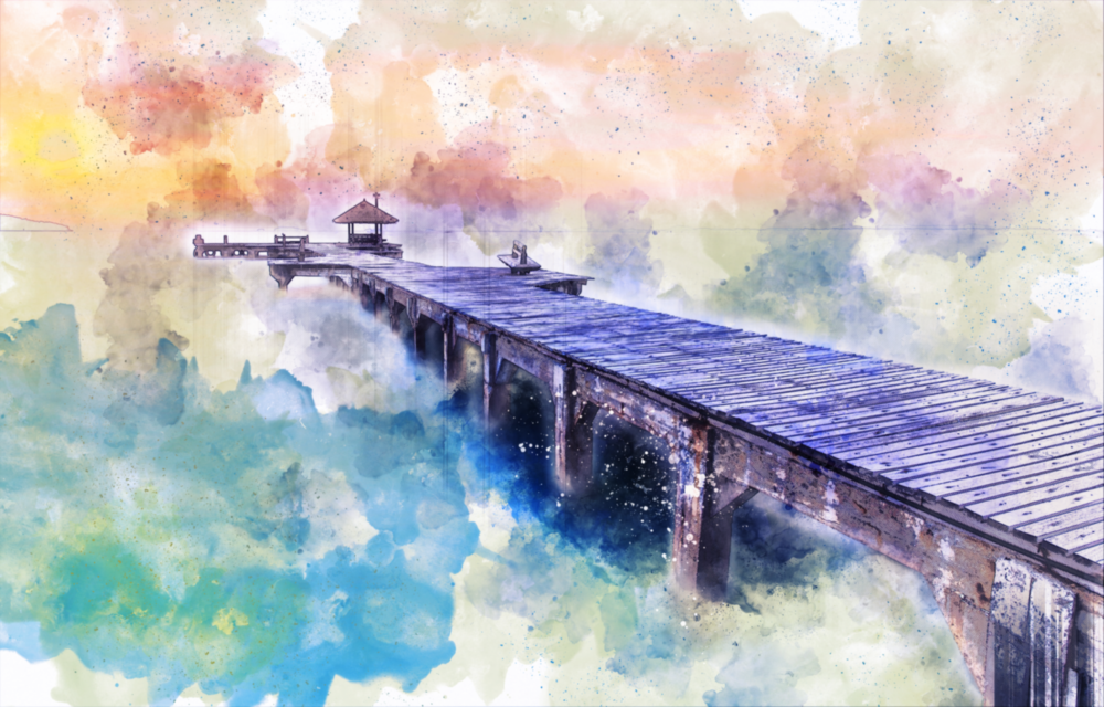 Illustration Dock Glass Wall Art