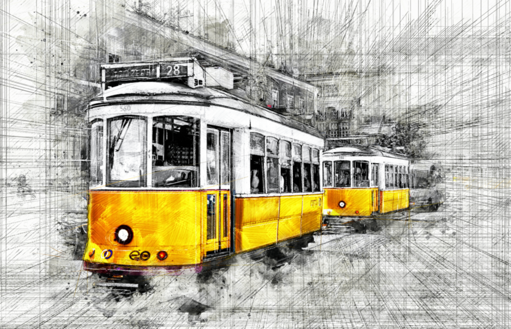 Arte della parete di vetro Basilea del tram giallo