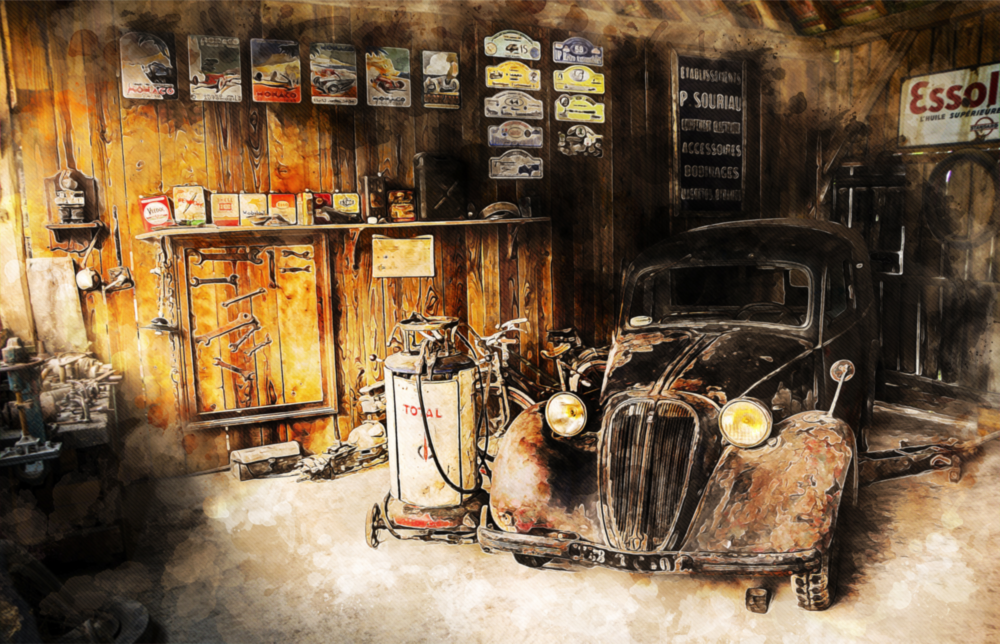 Retro Old Garage Glass Wall Art