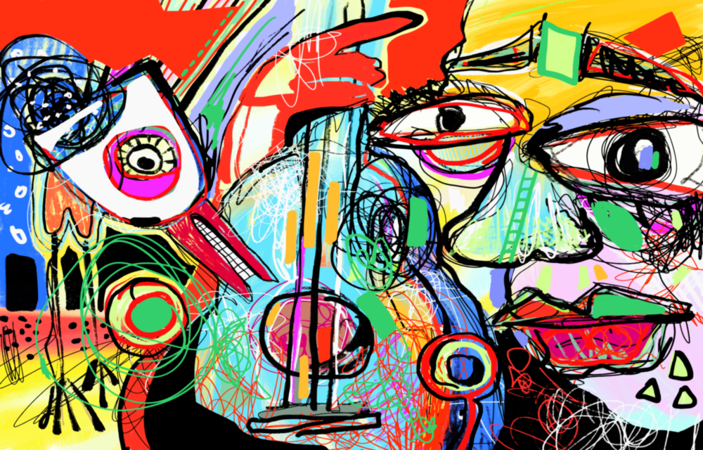 Arte della parete di vetro Uccello, violino e uomo