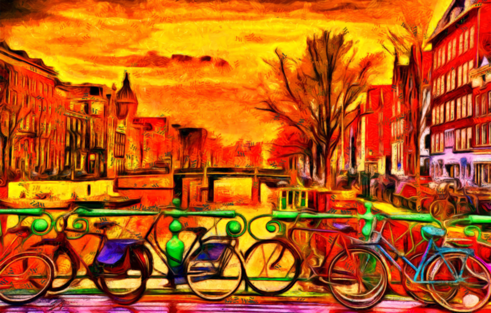 Bicycle and City Glass Wall Art