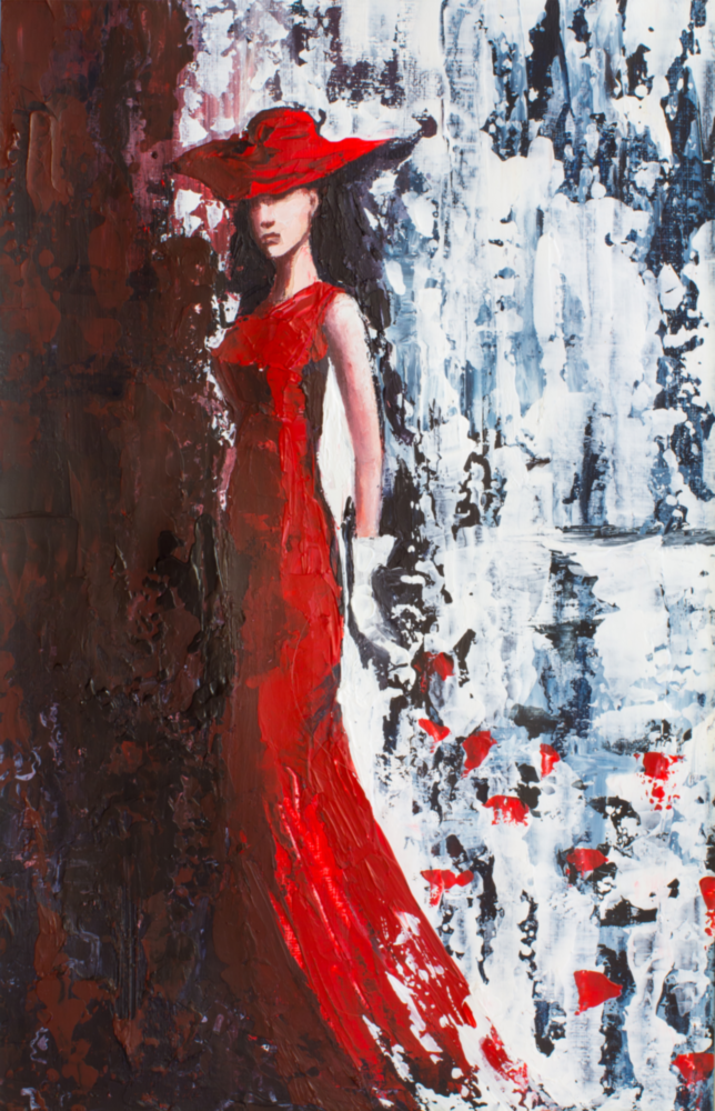 Woman in Red Hat Glass Wall Art