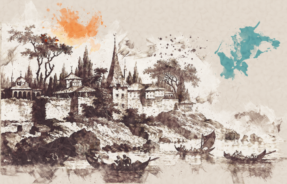 Arte della parete di vetro Illustrazione del palazzo dei pioppo