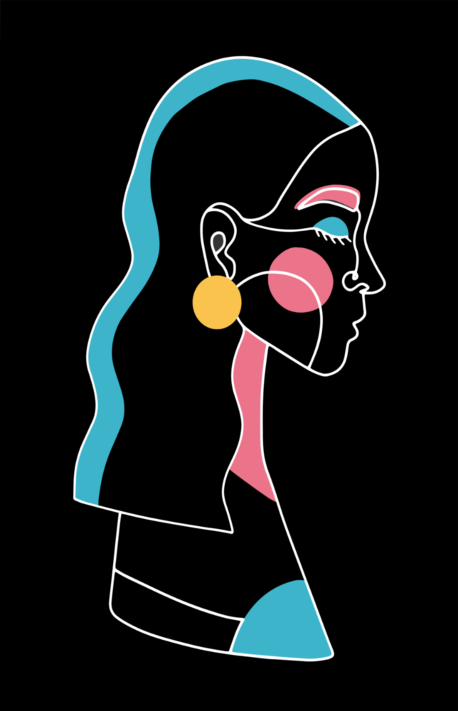 Abstraktes farbenfrohes Porträt Glasbild