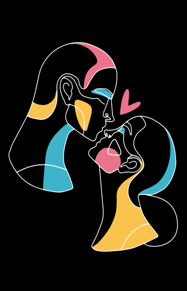 Abstraktes farbenfrohes Porträt Glasbild