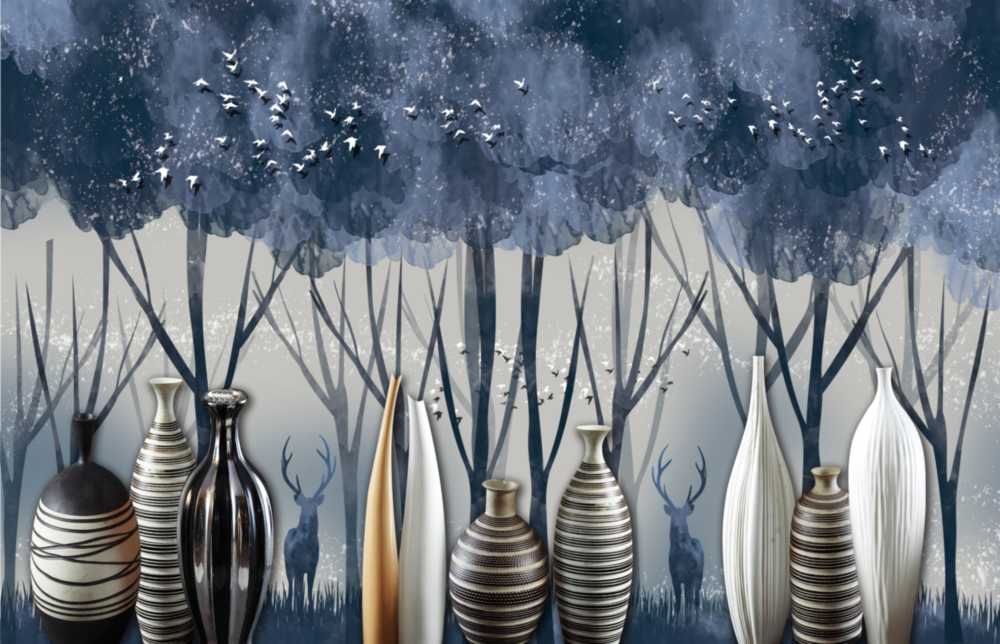 Arte della parete di vetro Vasi e alberi