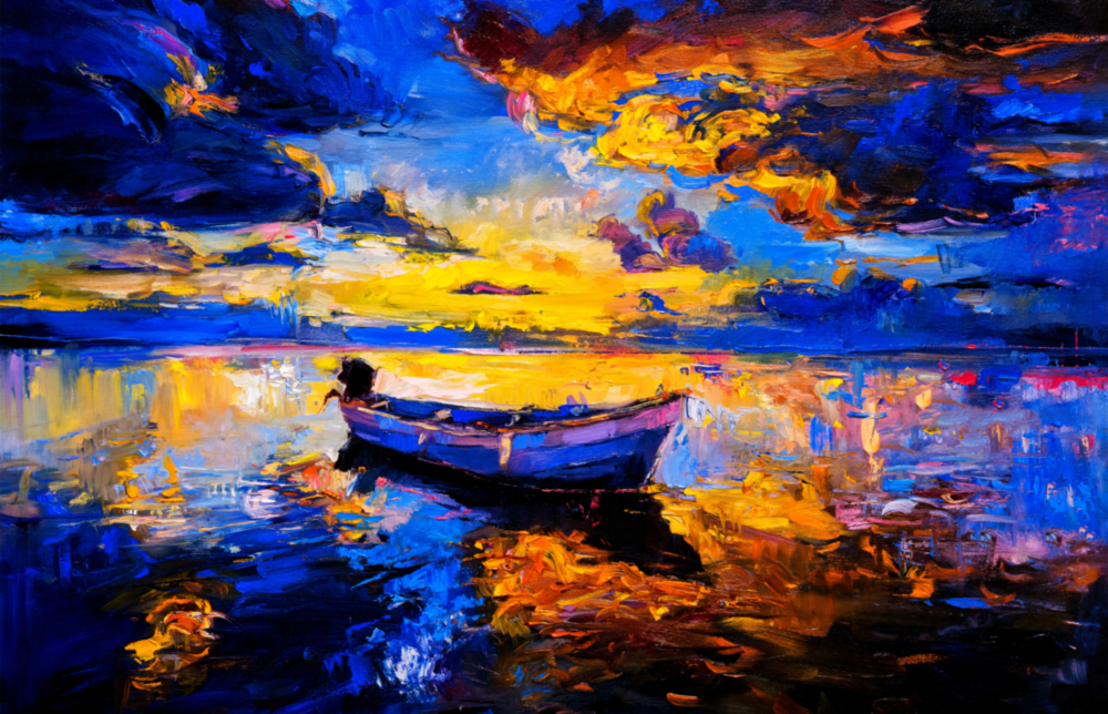 Coucher de soleil bleu foncé Impression sur verre