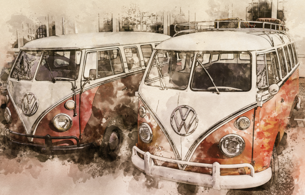 Vosvos minibus Impression sur verre