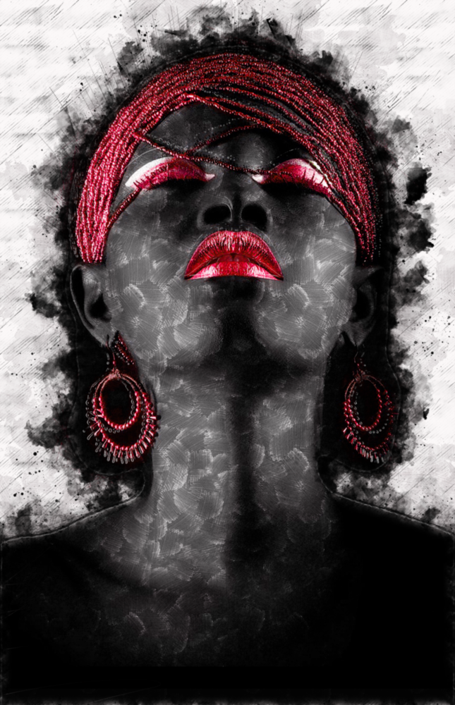 Femme et rouge Impression sur verre