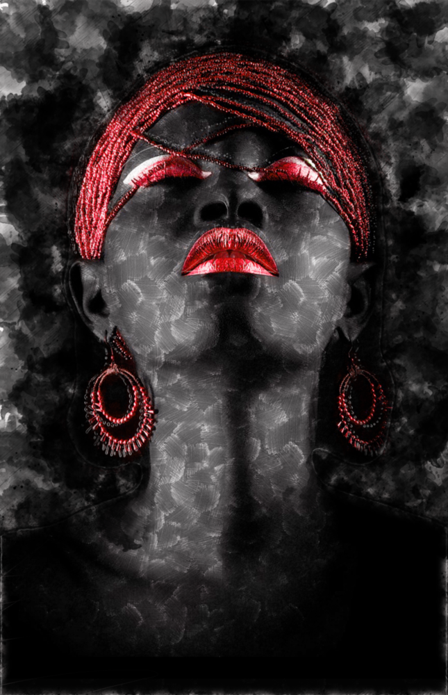 Woman and Red Glass Wall Art