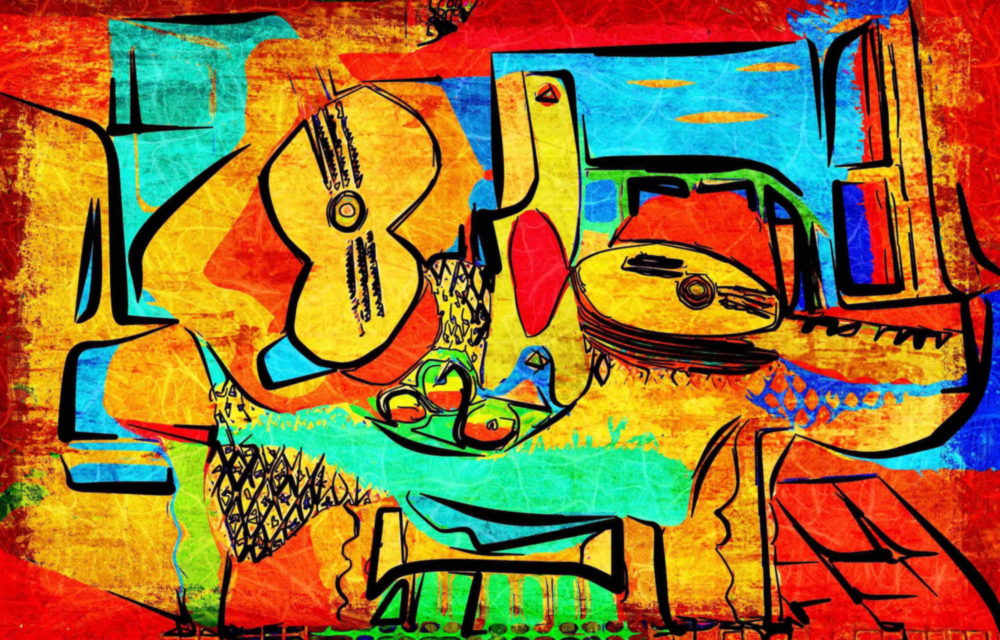 Abstraktes Cello Glasbild