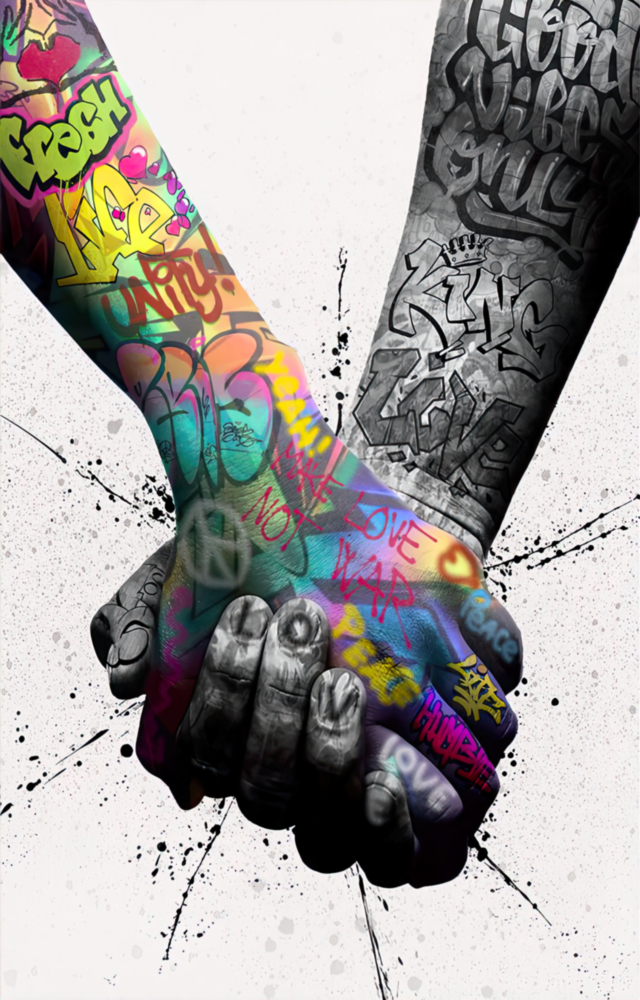 Main dans la main Impression sur verre