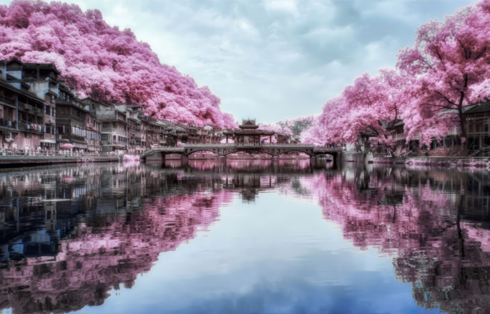 Rosa Landschaft Glasbild