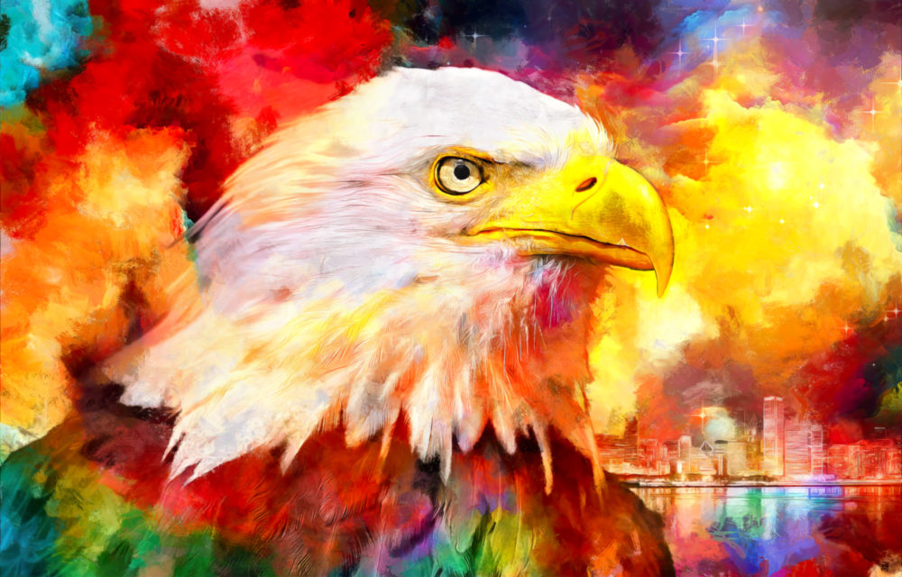 Farbenfroher Adler Glasbild