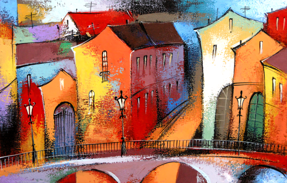 Maisons colorées Impression sur verre