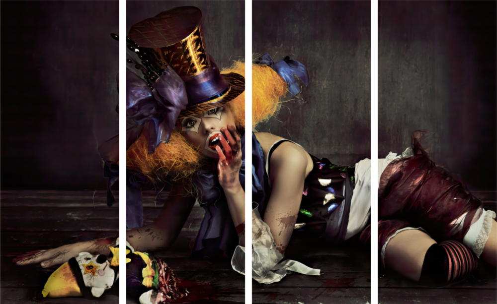 Woman Clown Arte da parete in vetro Mega da 4 pezzi (150x92 cm)