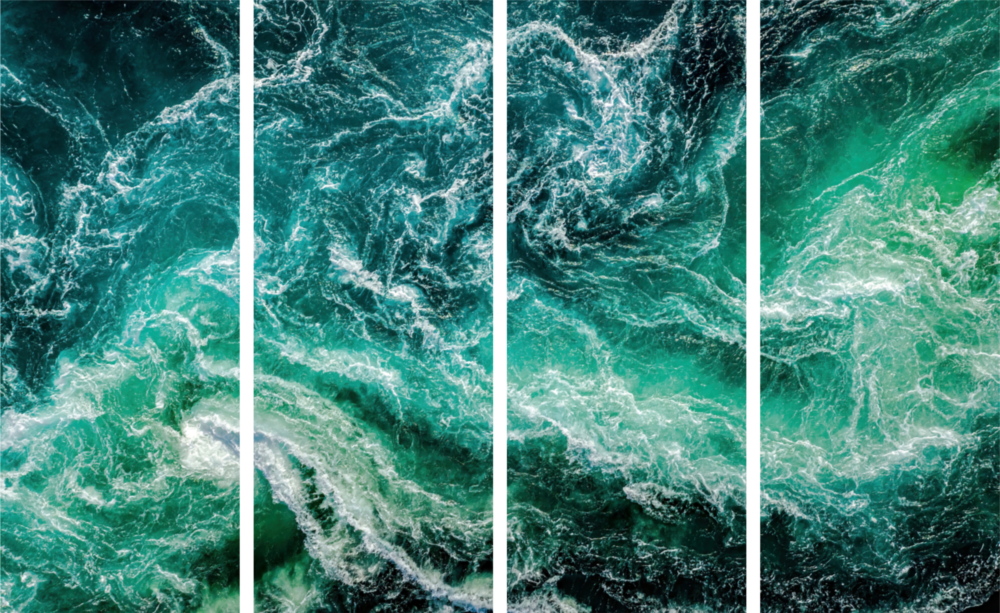 Onde Arte da parete in vetro Mega da 4 pezzi (150x92 cm)