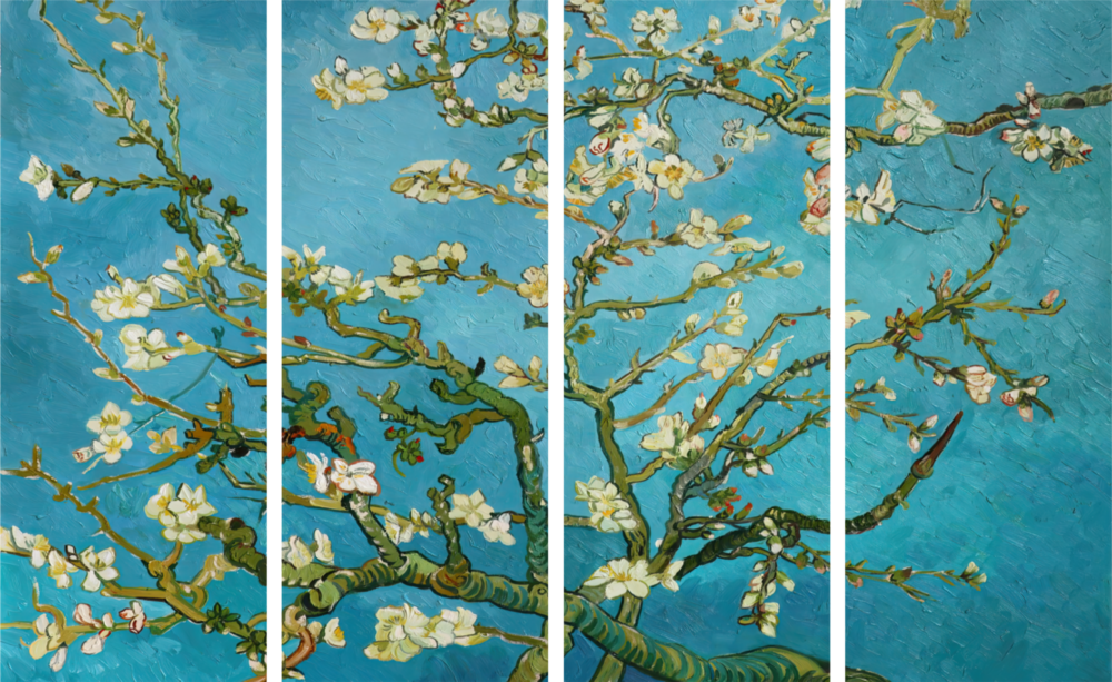 Sakura 4 piezas de arte de pared de cristal Mega (150x92 cm)