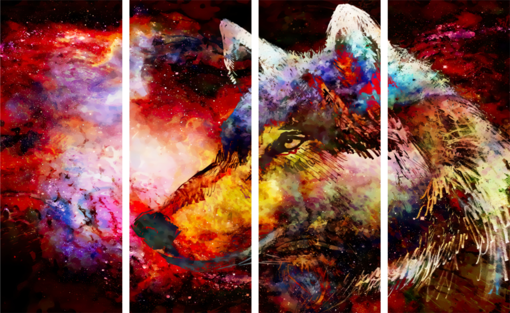 Lupo Arte da parete in vetro Mega da 4 pezzi (150x92 cm)