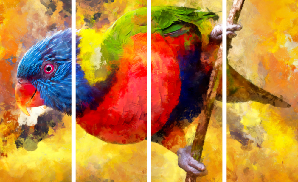 Perroquet Art mural en verre Mega 4 pièces (150x92 cm)