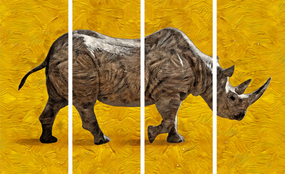 Rhino Arte da parete in vetro Mega da 4 pezzi (150x92 cm)