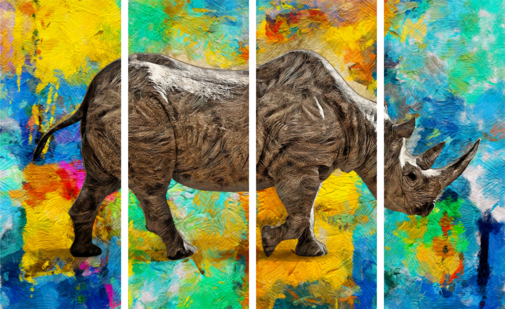 Rhino Arte da parete in vetro Mega da 4 pezzi (150x92 cm)