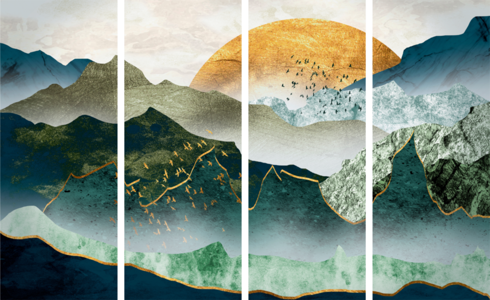 Sunset giapponese Arte da parete in vetro Mega da 4 pezzi (150x92 cm)