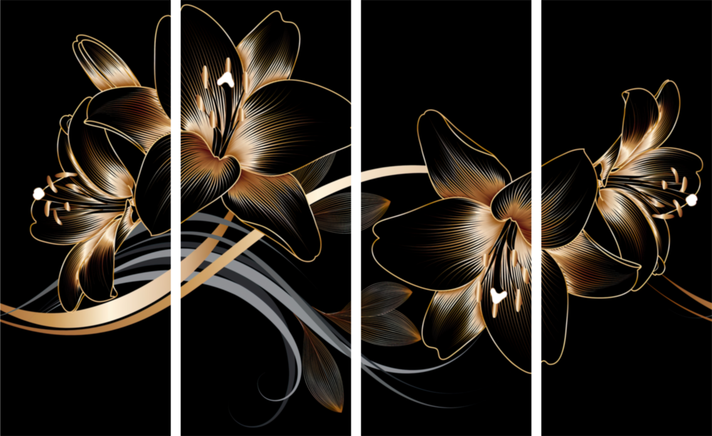 Flower Wave 4 Pieces Mega Glass Wall Art (150x92 cm)